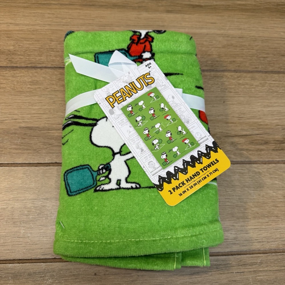 NEW Peanuts Snoopy PickleBall Green 16x28" 100% Cotton Hand Towels 2 Pk